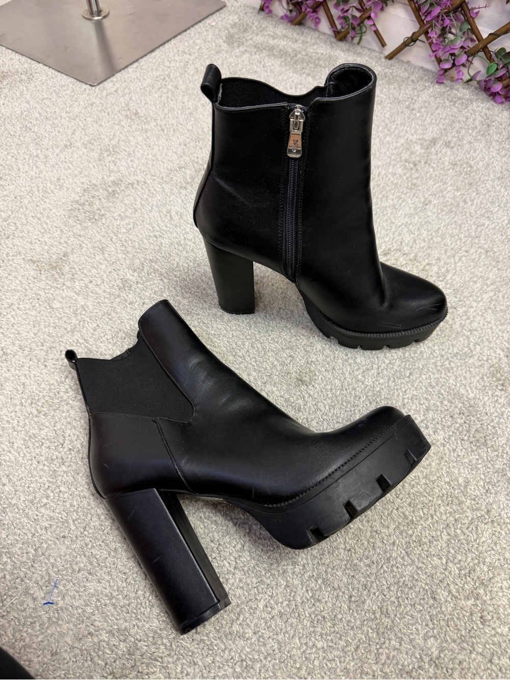 X2B Black Chunky Heel Ankle Boots - Women's Fashion Booties